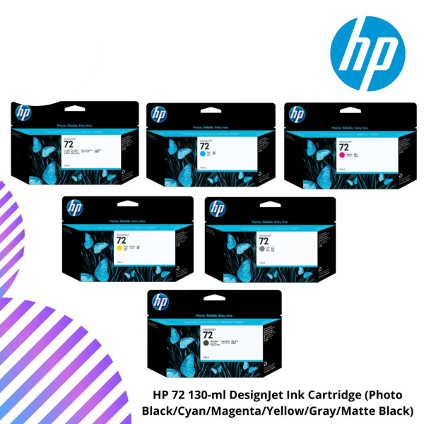 HP 72 130-ml DesignJet Ink Cartridge (Photo Black/Cyan/Magenta/Yellow/Gray/Matte Black)