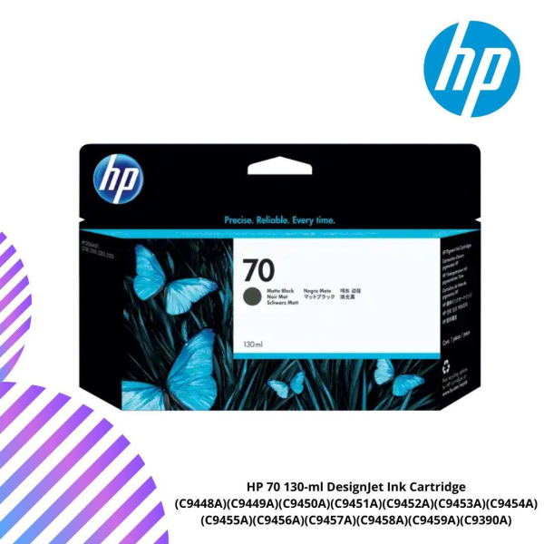 HP 70 130-ml DesignJet Ink Cartridge (C9448A)(C9449A)(C9450A)(C9451A)(C9452A)(C9453A)(C9454A)(C9455A)(C9456A)(C9457A)(C9458A)(C9459A)(C9390A)