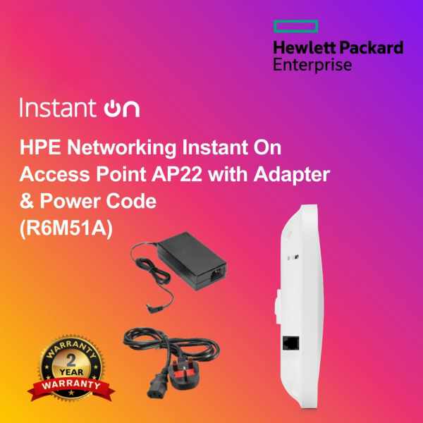 HPE Networking Instant On Access Point AP22 with Adapter & Power Code  (R6M51A)