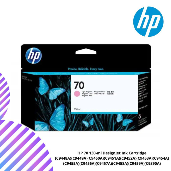 HP 70 130-ml DesignJet Ink Cartridge (C9448A)(C9449A)(C9450A)(C9451A)(C9452A)(C9453A)(C9454A)(C9455A)(C9456A)(C9457A)(C9458A)(C9459A)(C9390A)