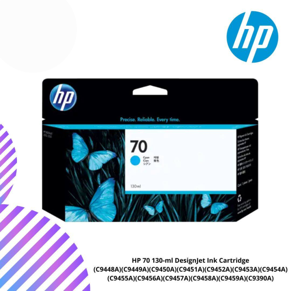 HP 70 130-ml DesignJet Ink Cartridge (C9448A)(C9449A)(C9450A)(C9451A)(C9452A)(C9453A)(C9454A)(C9455A)(C9456A)(C9457A)(C9458A)(C9459A)(C9390A)