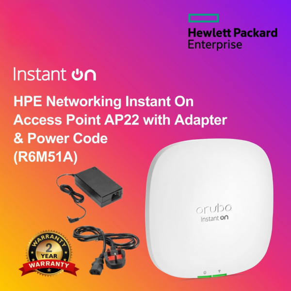 HPE Networking Instant On Access Point AP22 with Adapter & Power Code  (R6M51A)