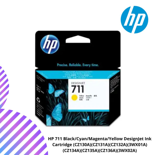 HP 711 Black/Cyan/Magenta/Yellow DesignJet Ink Cartridge (CZ130A)(CZ131A)(CZ132A)(3WX01A)(CZ134A)(CZ135A)(CZ136A)(3WX02A)
