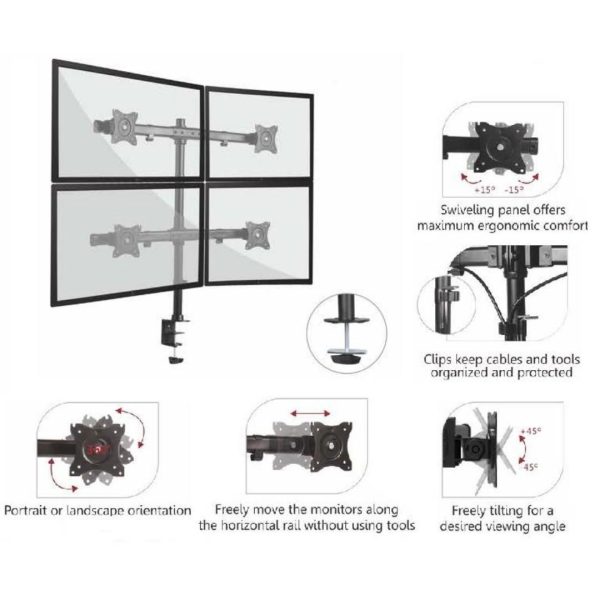 Brateck LDT08-C04 13-27 inch Quad Monitor LCD Desk Mount Stand ( LDT08-C04 )