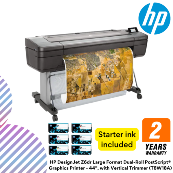 HP DesignJet Z6dr Large Format Dual-Roll PostScript® Graphics Printer - 44", with Vertical Trimmer (T8W18A)