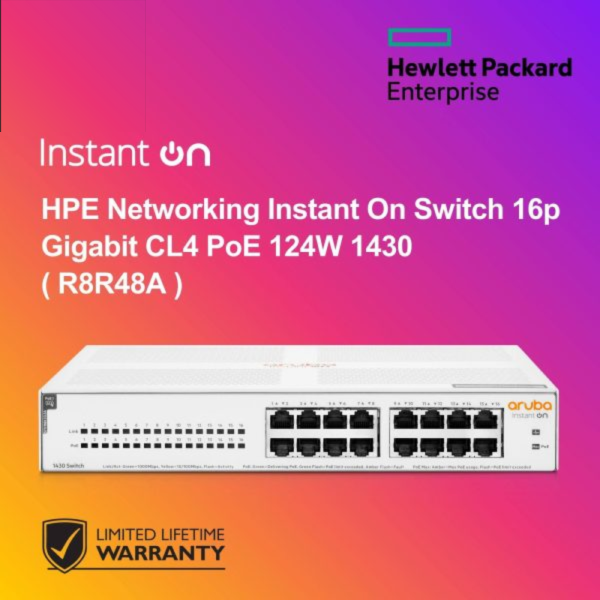 HPE Networking Instant On Switch 16p Gigabit CL4 PoE 124W 1430 ( R8R48A )