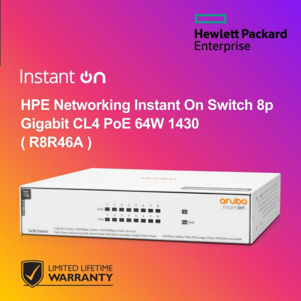 HPE Networking Instant On Switch 8p Gigabit CL4 PoE 64W 1430 ( R8R46A )