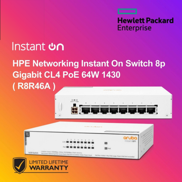 HPE Networking Instant On Switch 8p Gigabit CL4 PoE 64W 1430 ( R8R46A )