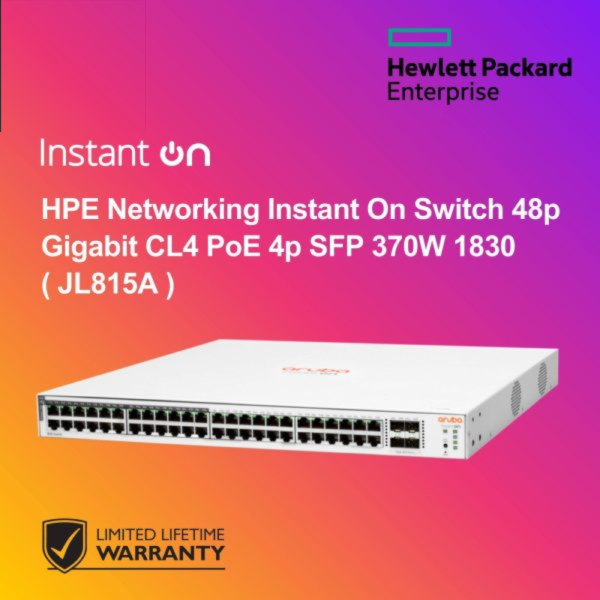 HPE Networking Instant On Switch 48p Gigabit CL4 PoE 4p SFP 370W 1830 ( JL815A )