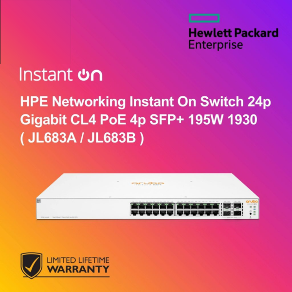 HPE Networking Instant On Switch 24p Gigabit CL4 PoE 4p SFP+ 370W 1930 ( JL684A / JL684B )
