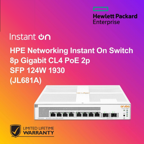 HPE Networking Instant On Switch 8p Gigabit CL4 PoE 2p SFP 124W 1930 (JL681A)