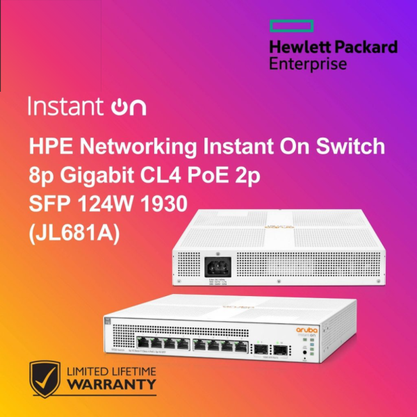 HPE Networking Instant On Switch 8p Gigabit CL4 PoE 2p SFP 124W 1930 (JL681A)