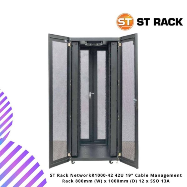 ST Rack NetworkR1000-42 42U 19" Cable Management Rack 800mm (W) x 1000mm (D) 12 x SSO 13A