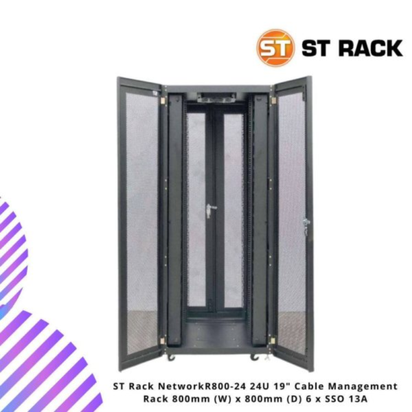 ST Rack NetworkR800-24 24U 19" Cable Management Rack 800mm (W) x 800mm (D) 6 x SSO 13A