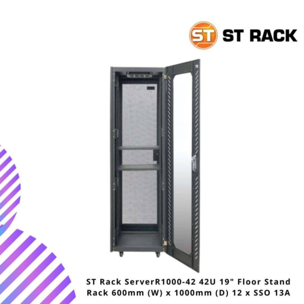 ST Rack ServerR1000-42 42U 19" Floor Stand Rack 600mm (W) x 1000mm (D) 12 x SSO 13A