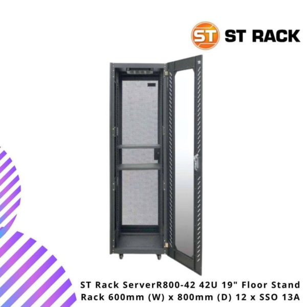 ST Rack ServerR800-42 42U 19" Floor Stand Rack 600mm (W) x 800mm (D) 12 x SSO 13A