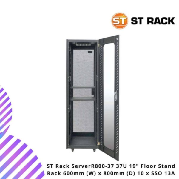 ST Rack ServerR800-37 37U 19" Floor Stand Rack 600mm (W) x 800mm (D) 10 x SSO 13A