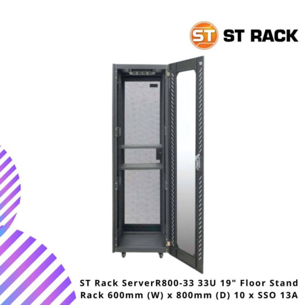 ST Rack ServerR800-33 33U 19" Floor Stand Rack 600mm (W) x 800mm (D) 10 x SSO 13A