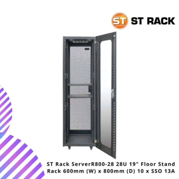 ST Rack ServerR800-28 28U 19" Floor Stand Rack 600mm (W) x 800mm (D) 10 x SSO 13A