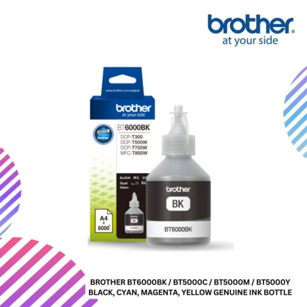 Brother BT6000BK / BT5000C / BT5000M / BT5000Y Black, Cyan, Magenta, Yellow Genuine Ink Bottle