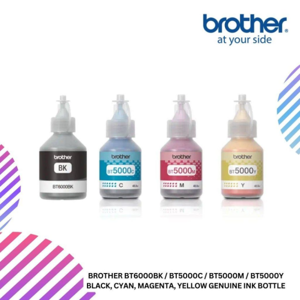 Brother BT6000BK / BT5000C / BT5000M / BT5000Y Black, Cyan, Magenta, Yellow Genuine Ink Bottle