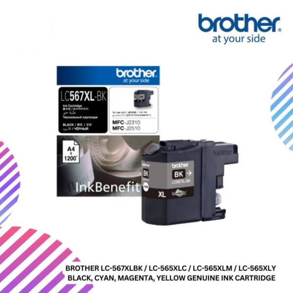 Brother LC-567XLBK / LC-565XLC / LC-565XLM / LC-565XLY  Black, Cyan, Magenta, Yellow Genuine Ink Cartridge