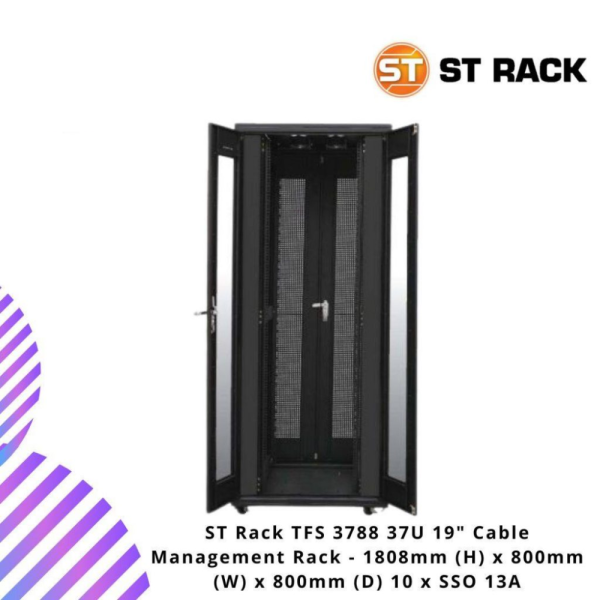 ST Rack TFS 3788 37U 19" Cable Management Rack - 1808mm (H) x 800mm (W) x 800mm (D) 10 x SSO 13A
