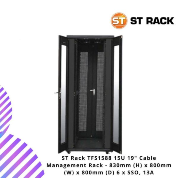 ST Rack TFS1588 15U 19" Cable Management Rack - 830mm (H) x 800mm (W) x 800mm (D) 6 x SSO, 13A