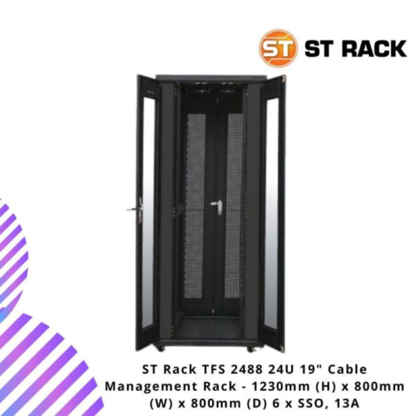 ST Rack TFS 2488 24U 19" Cable Management Rack - 1230mm (H) x 800mm (W) x 800mm (D) 6 x SSO, 13A
