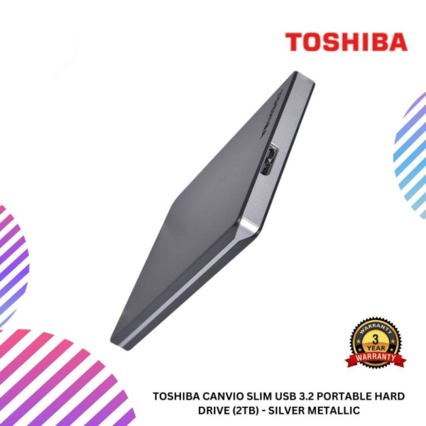 Toshiba Canvio Slim USB 3.2 Portable Hard Drive (2TB) - Silver metallic