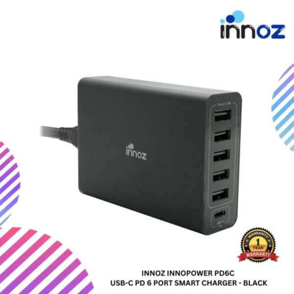 Innoz InnoPower PD6C  USB-C PD 6 Port Smart Charger - Black