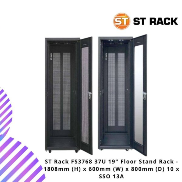 ST Rack FS3768 37U 19" Floor Stand Rack - 1808mm (H) x 600mm (W) x 800mm (D) 10 x SSO 13A