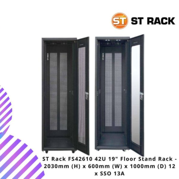ST Rack FS 42610 42U 19" Floor Stand Rack - 2030mm (H) x 600mm (W) x 1000mm (D) 12 x SSO 13A