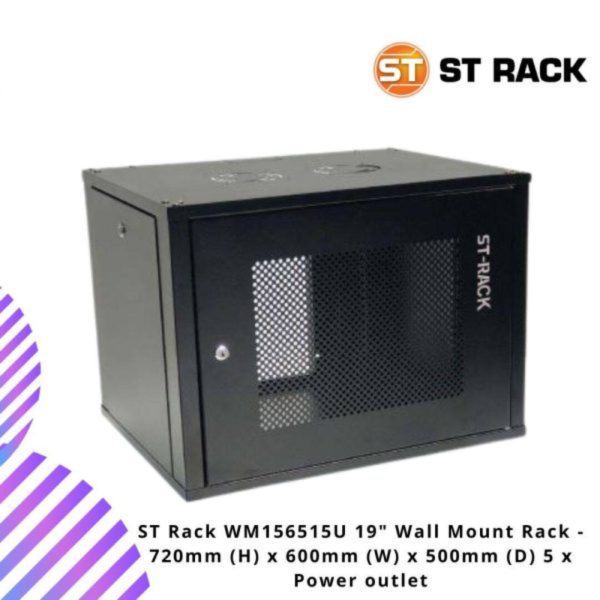ST Rack WM1565 15U 19" Wall Mount Rack - 720mm (H) x 600mm (W) x 500mm (D) 5 x Power outlet