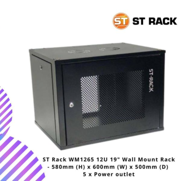 Copy-of-online-img-2024-12-05T142937.704.png ST Rack WM1265 12U 19" Wall Mount Rack - 580mm (H) x 600mm (W) x 500mm (D) 5 x Power outlet