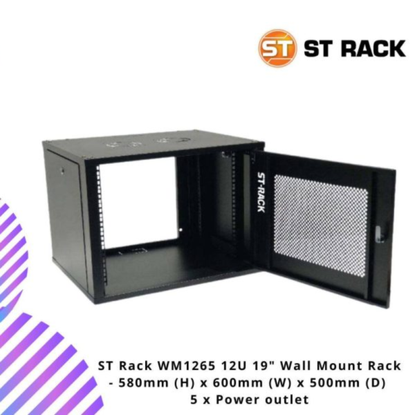 Copy-of-online-img-2024-12-05T143224.992.png ST Rack WM1265 12U 19" Wall Mount Rack - 580mm (H) x 600mm (W) x 500mm (D) 5 x Power outlet