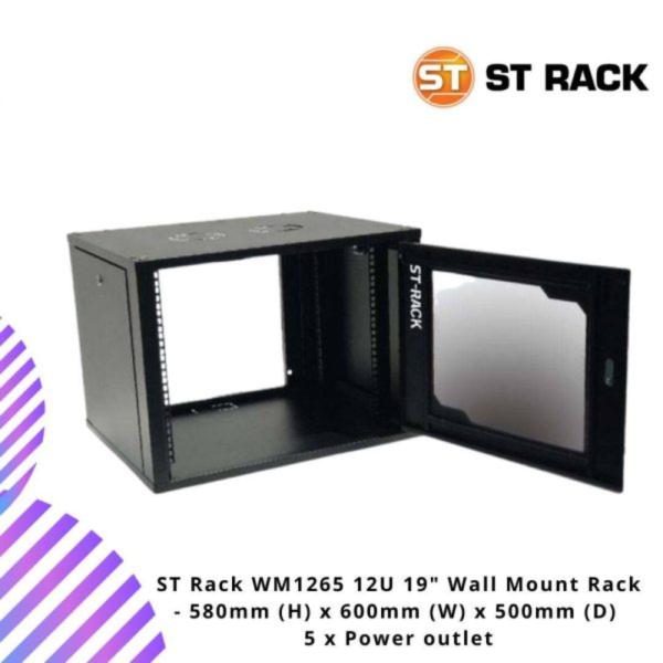 Copy-of-online-img-2024-12-05T143231.688.png ST Rack WM1265 12U 19" Wall Mount Rack - 580mm (H) x 600mm (W) x 500mm (D) 5 x Power outlet