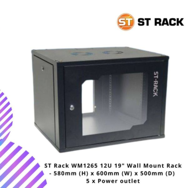 Copy-of-online-img-2024-12-05T143237.223.png ST Rack WM1265 12U 19" Wall Mount Rack - 580mm (H) x 600mm (W) x 500mm (D) 5 x Power outlet