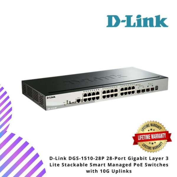 D-Link DGS-1510-28P 28-Port Gigabit Layer 3 Lite Stackable Smart Managed PoE Switches with 10G Uplinks