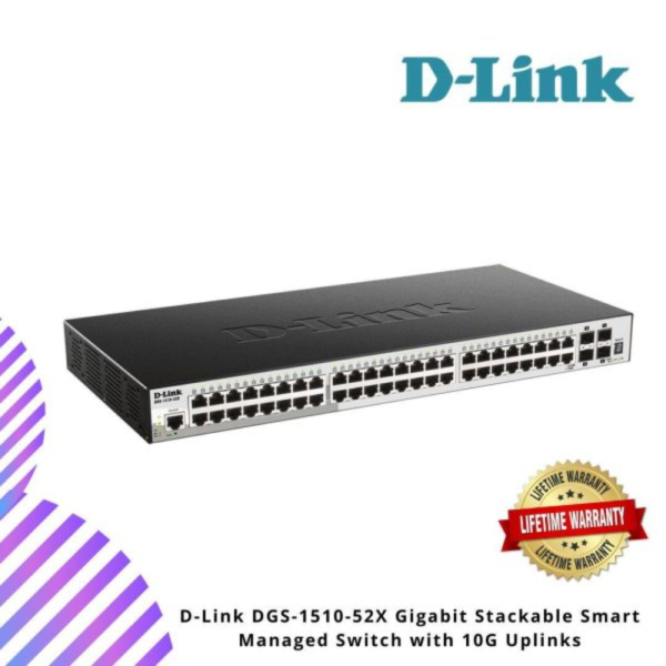 D-Link DGS-1510-52X Gigabit Stackable Smart Managed Switch with 10G Uplinks