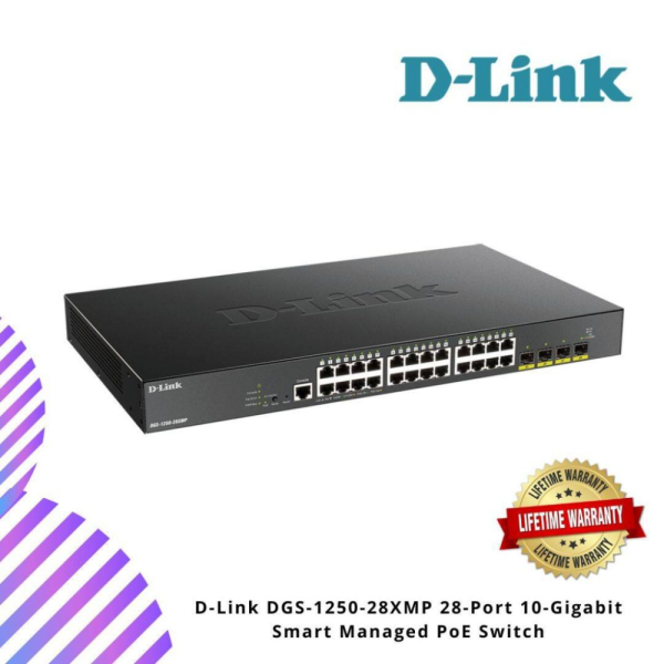 D-Link DGS-1250-28XMP 28-Port 10-Gigabit Smart Managed PoE Switch