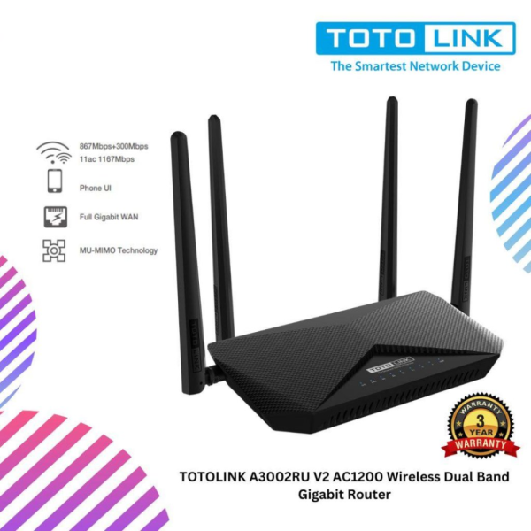 TOTOLINK A3002RU V2 AC1200 Wireless Dual Band Gigabit Router
