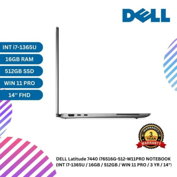 DELL Latitude 7440 i76516G-512-W11PRO NOTEBOOK  (INT i7-1365U / 16GB / 512GB / WIN 11 PRO / 3 YR / 14")
