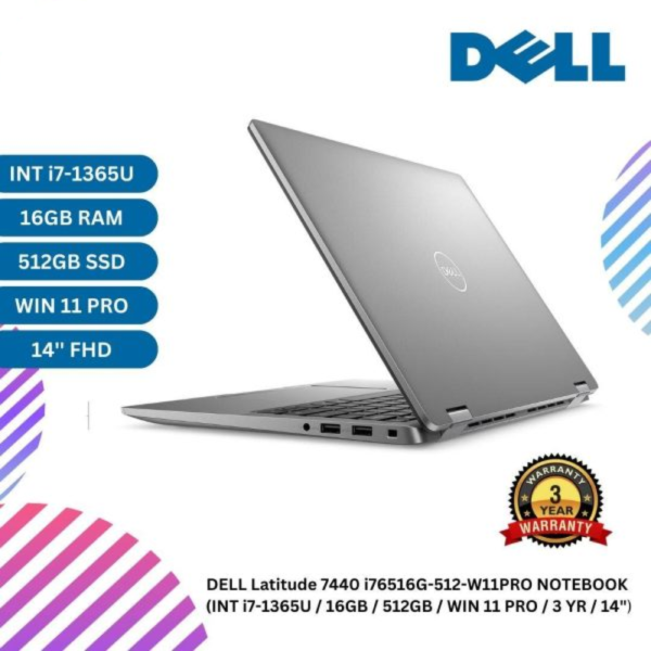 DELL Latitude 7440 i76516G-512-W11PRO NOTEBOOK  (INT i7-1365U / 16GB / 512GB / WIN 11 PRO / 3 YR / 14")