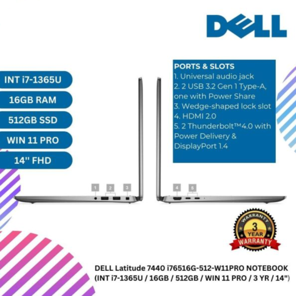 DELL Latitude 7440 i76516G-512-W11PRO NOTEBOOK  (INT i7-1365U / 16GB / 512GB / WIN 11 PRO / 3 YR / 14")