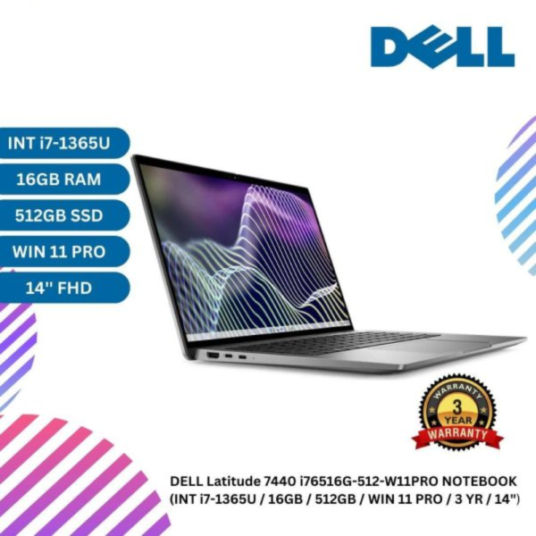 DELL Latitude 7440 i76516G-512-W11PRO NOTEBOOK  (INT i7-1365U / 16GB / 512GB / WIN 11 PRO / 3 YR / 14")
