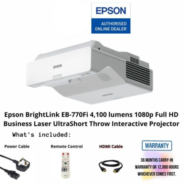 Epson BrightLink EB-770Fi 4,100 lumens 1080p Full HD Business Laser UltraShort Throw Interactive Projector