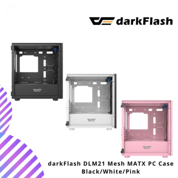 darkFlash DLM21 Mesh MATX PC Case - Black/White/Pink