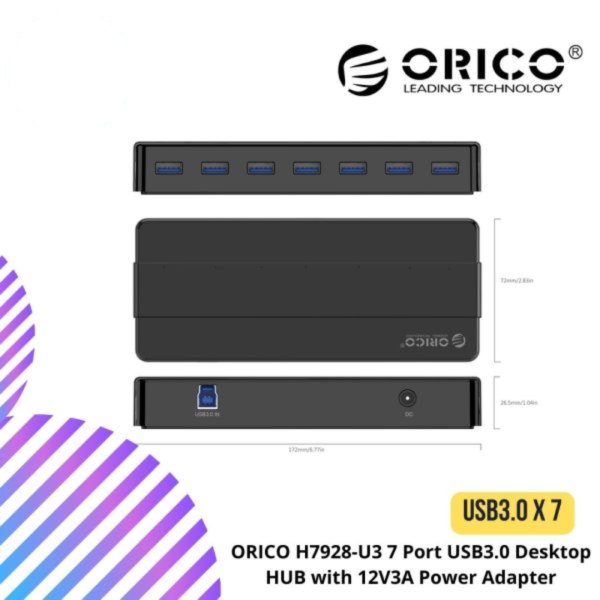 ORICO H7928-U3 7 Port USB3.0 Desktop HUB with 12V3A Power Adapter