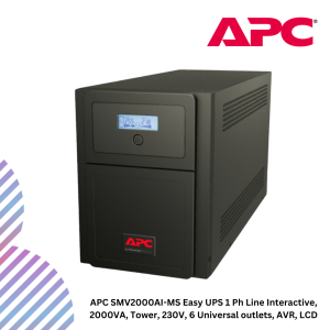 APC SMV2000AI-MS Easy UPS 1 Ph Line Interactive, 2000VA, Tower, 230V, 6 Universal outlets, AVR, LCD